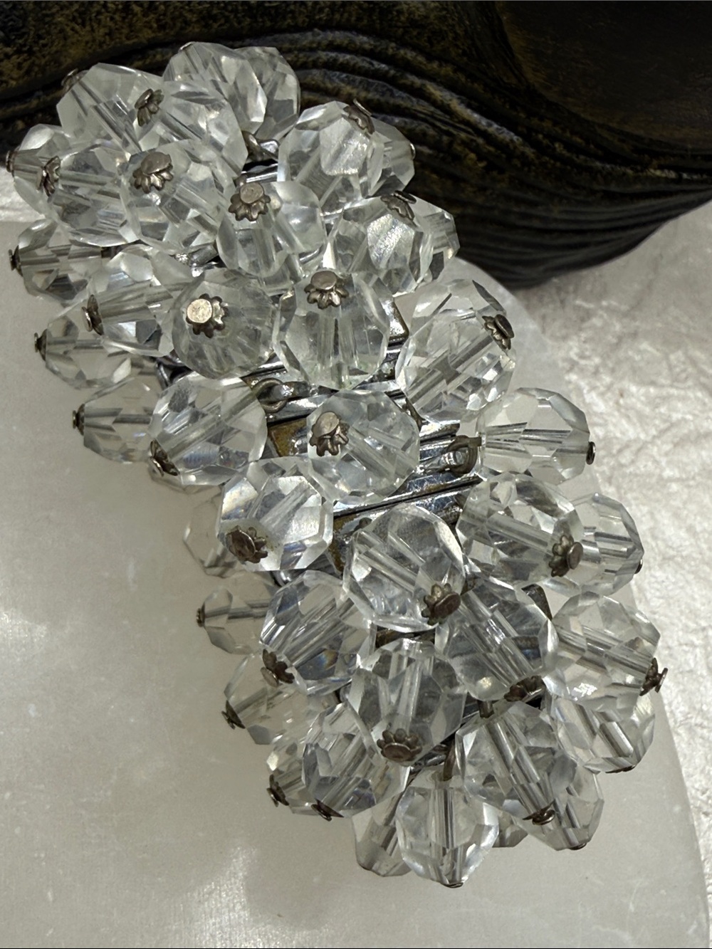 Japan signed faceted acrylic clear Bead Stretch Bracelet watch band sweetheart
